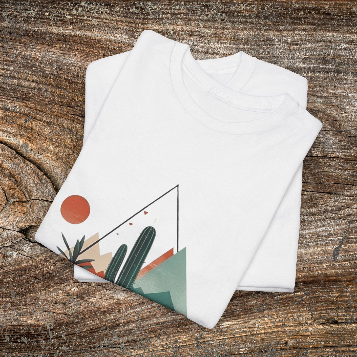 Retro Abstract Cactus Mountain T-Shirt — Nature Lover Tee