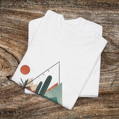 Retro Abstract Cactus Mountain T-Shirt — Nature Lover Tee
