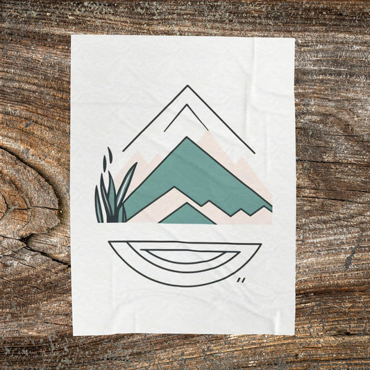 Boho Mountain Velveteen Throw Blanket — Cozy Neutral Aesthetic Fleece