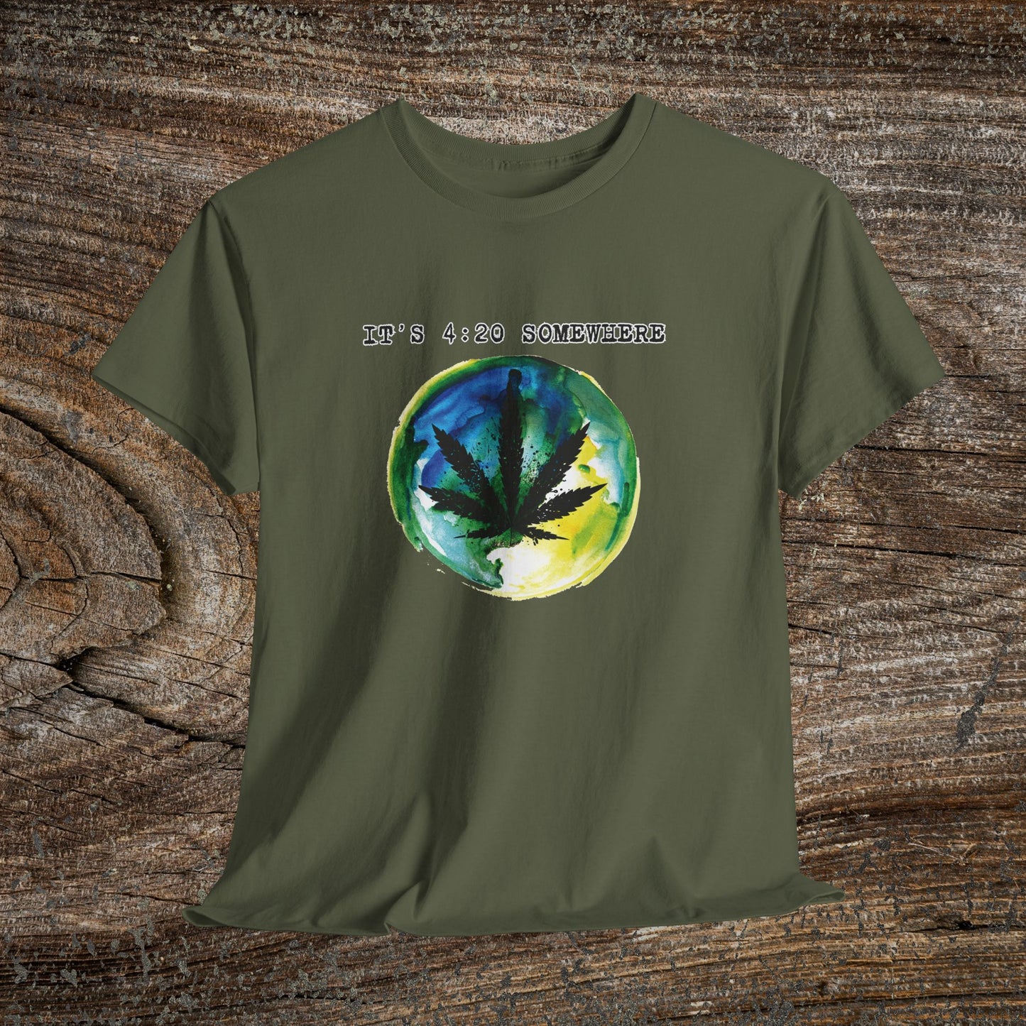Grunge Weed Leaf 420 TShirt - "It's 4:20 Somewhere" - Retro Marijuana Stoner Gift