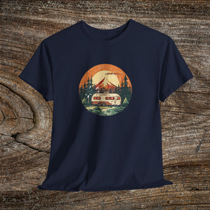 Camping Sunset T-Shirt — Retro Mountain Camper Tee