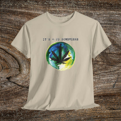 Grunge Weed Leaf 420 TShirt - "It's 4:20 Somewhere" - Retro Marijuana Stoner Gift