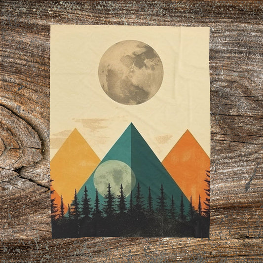 Vintage Retro Abstract Landscape Blanket — Velveteen Plush Blanket  — Cozy Fleece Throw