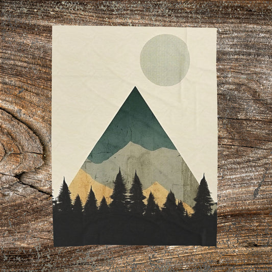 Vintage Retro Abstract Landscape Blanket — Velveteen Plush Blanket  — Cozy Fleece Throw