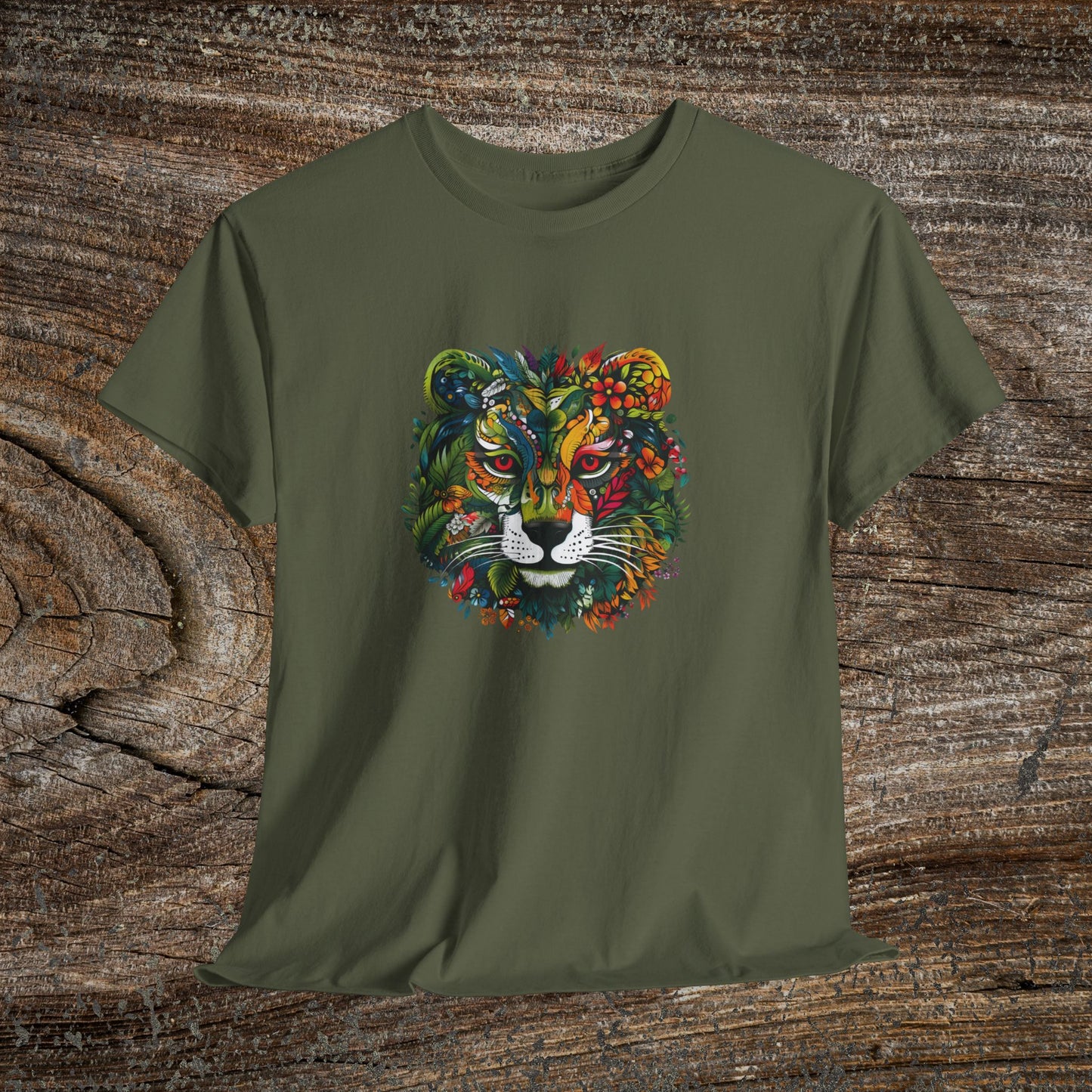 Lion Head Floral Tee — Colourful Botanical Safari Graphic T-Shirt