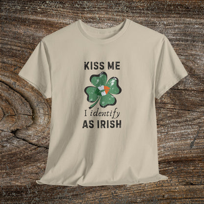 Kiss Me I Identify As Irish Shamrock Tee | St. Patrick's Day Clover Shirt