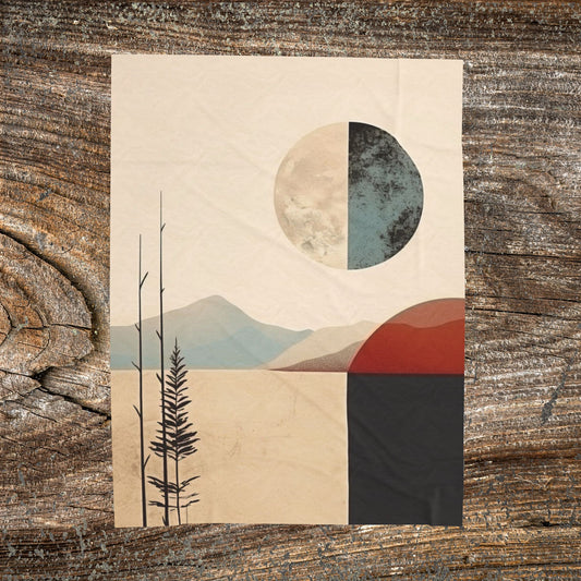 Vintage Retro Abstract Landscape Blanket — Velveteen Plush Blanket  — Cozy Fleece Throw