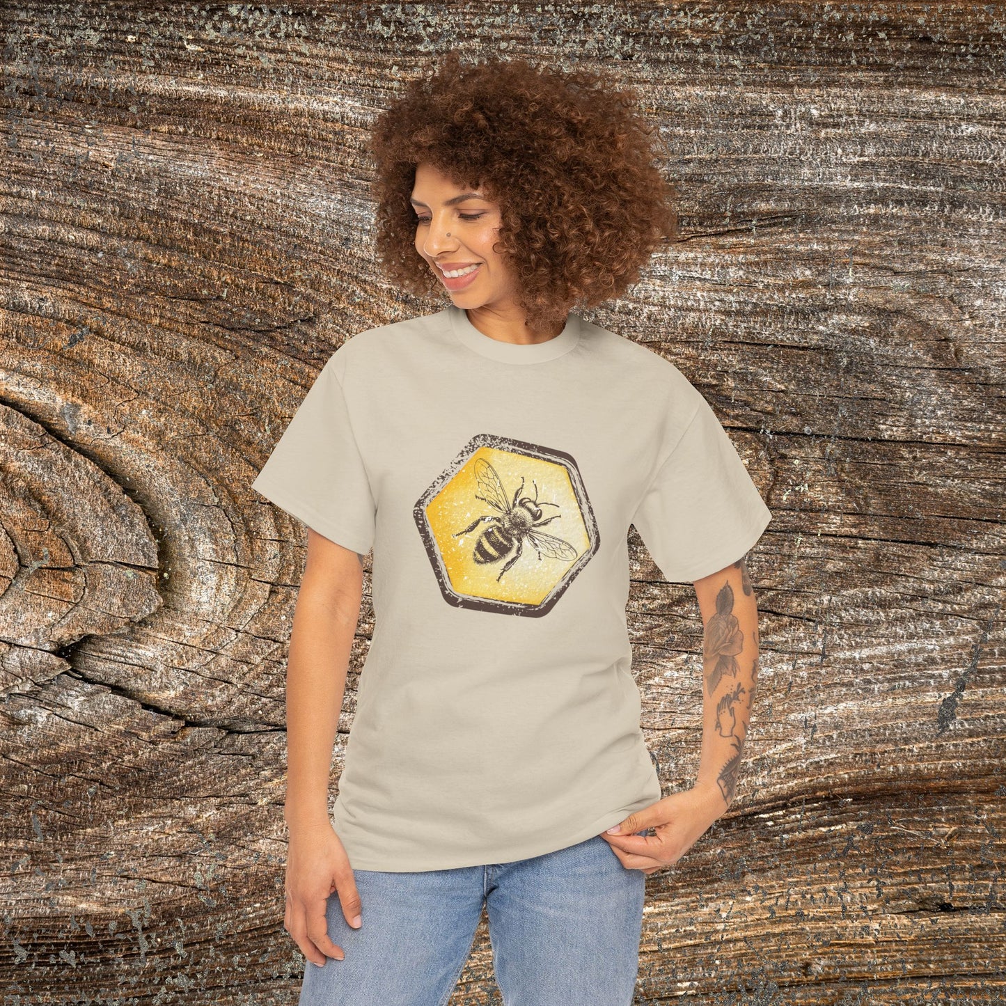 Grunge Honey Bee T-Shirt — Retro Honeycomb Bee Gift Tee