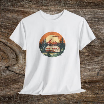 Camping Sunset T-Shirt — Retro Mountain Camper Tee