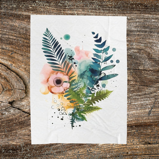 Watercolour Botanical Blanket — Soft Floral Abstract Throw