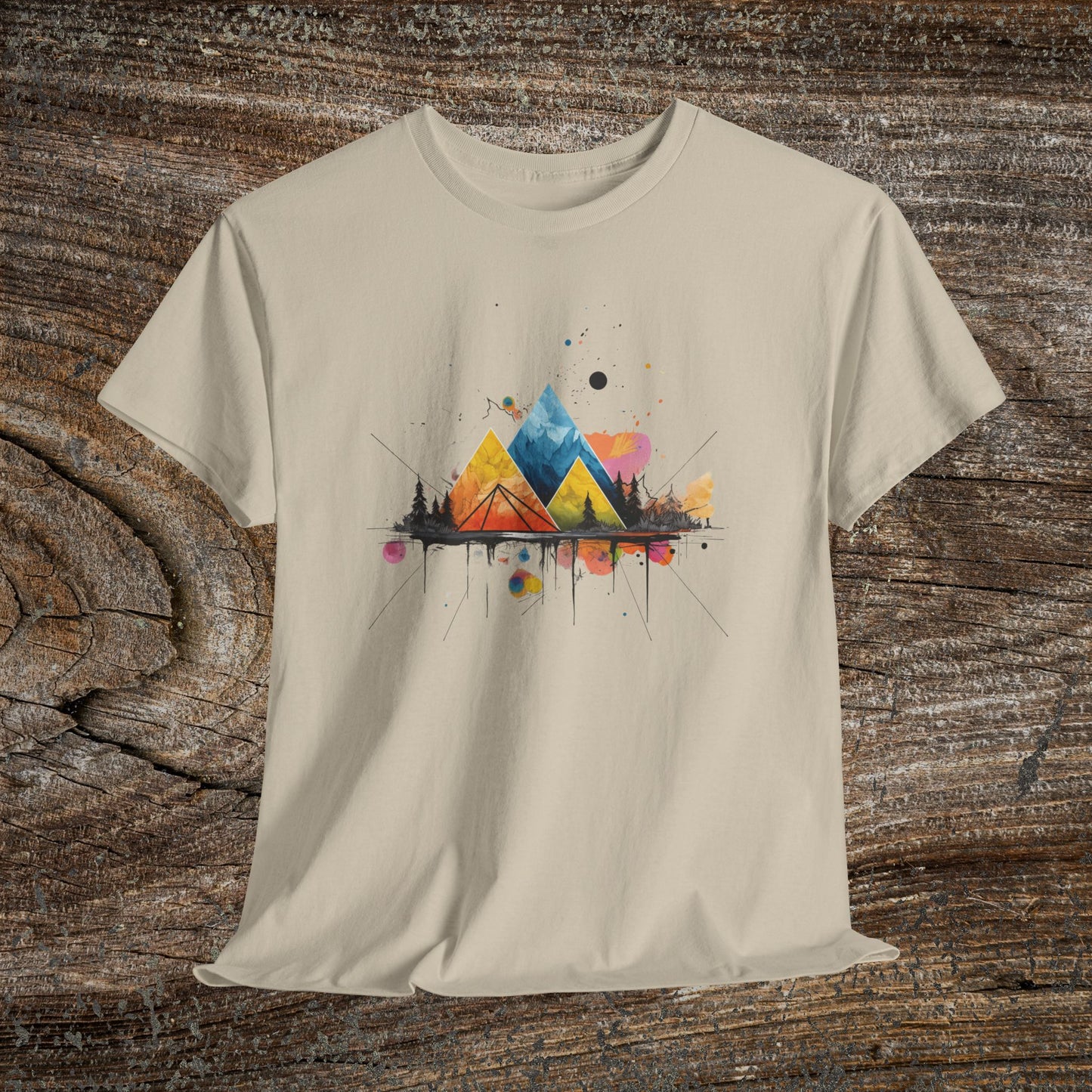 Vibrant Retro Mountain Abstract TShirt - Nature Lover Mountain Landscape Shirt