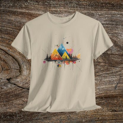 Vibrant Retro Mountain Abstract TShirt - Nature Lover Mountain Landscape Shirt