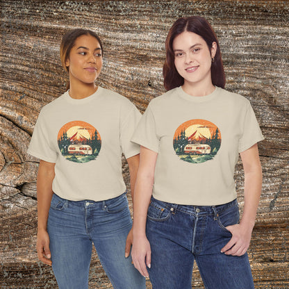 Camping Sunset T-Shirt — Retro Mountain Camper Tee