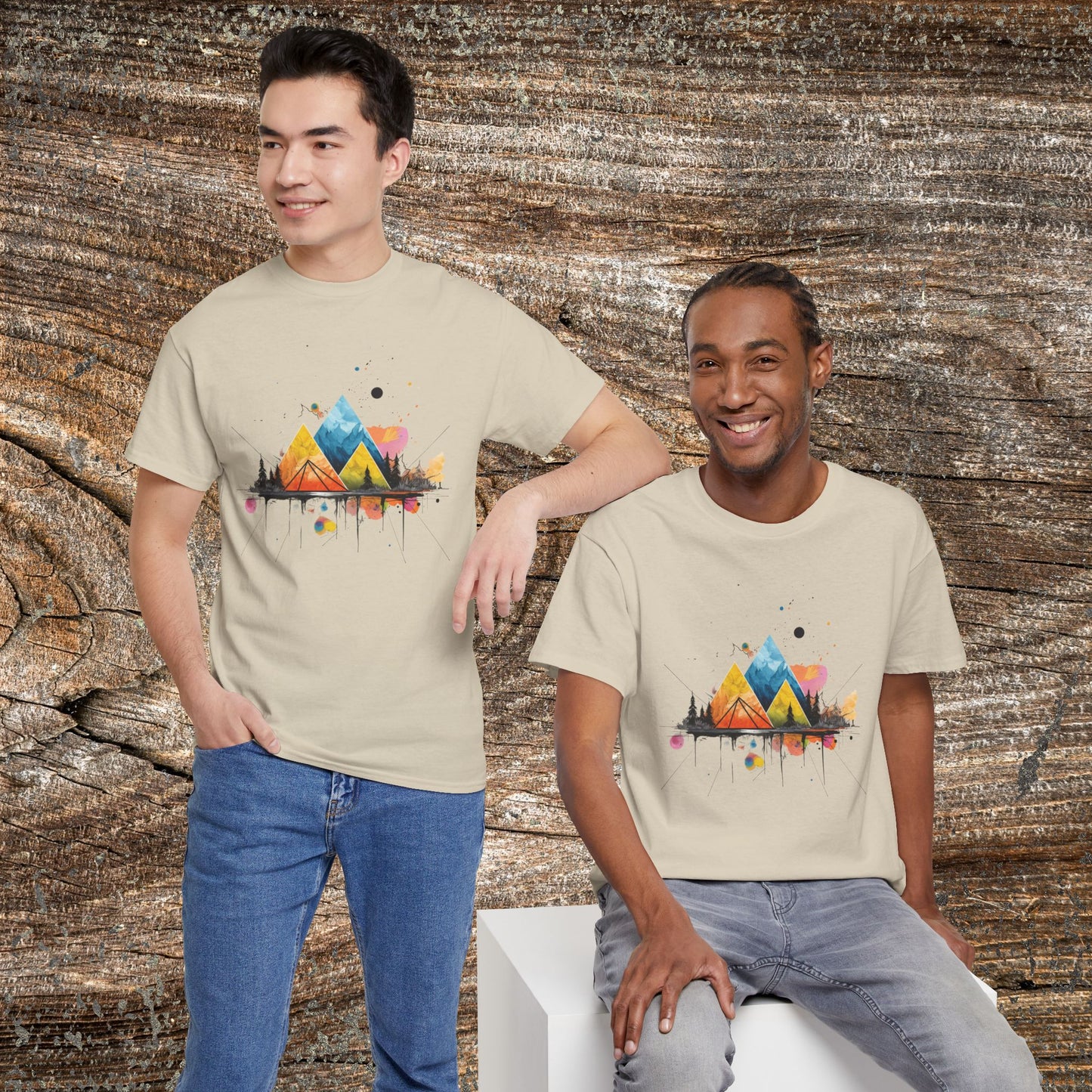 Vibrant Retro Mountain Abstract TShirt - Nature Lover Mountain Landscape Shirt