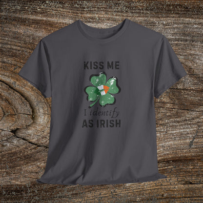 Kiss Me I Identify As Irish Shamrock Tee | St. Patrick's Day Clover Shirt