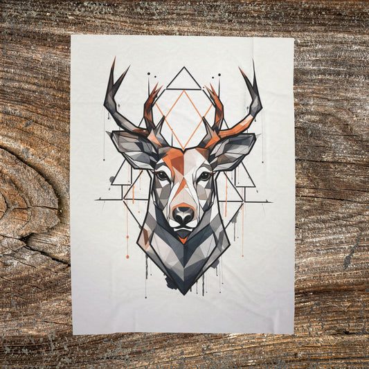 Deer Geometric Velveteen Plush Blanket — Abstract Throw