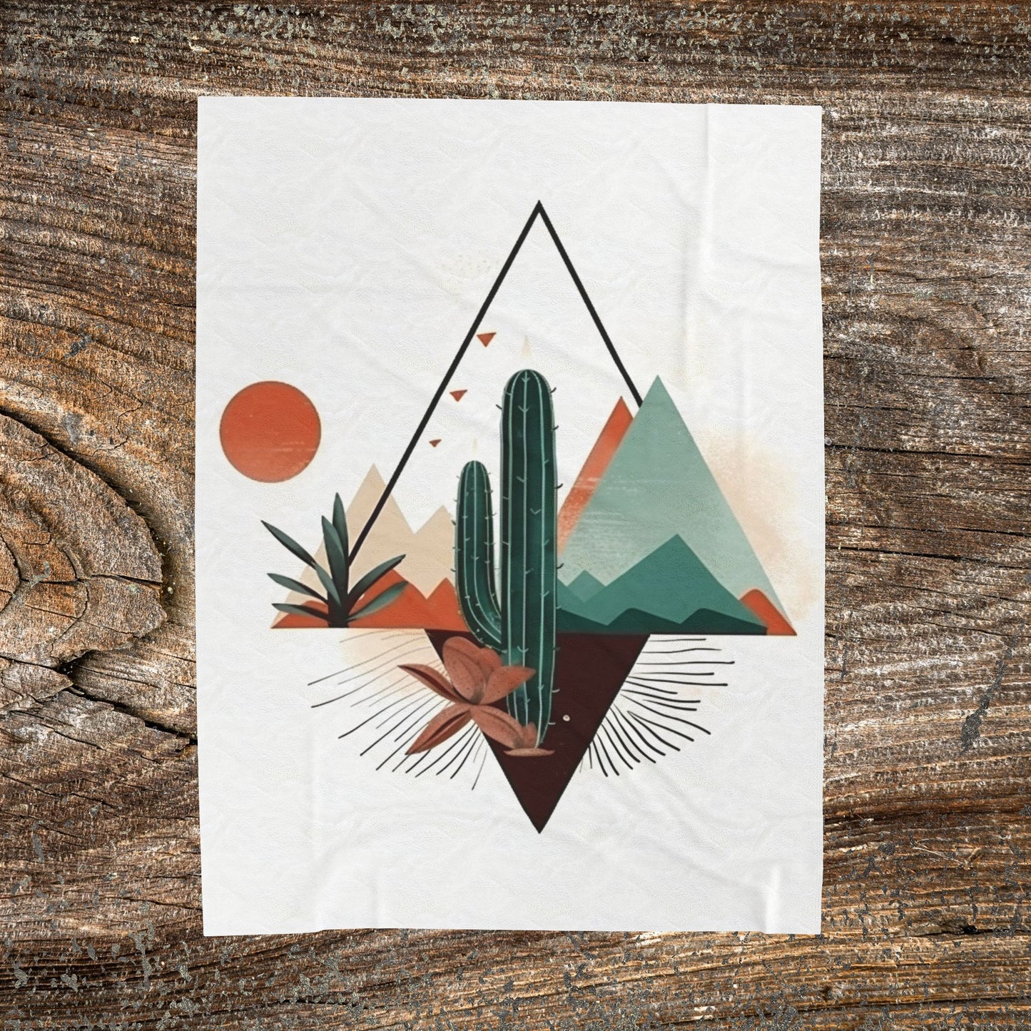 Boho Mountain Cactus Blanket — Retro Abstract Throw