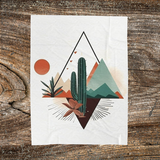 Boho Mountain Cactus Blanket — Retro Abstract Throw