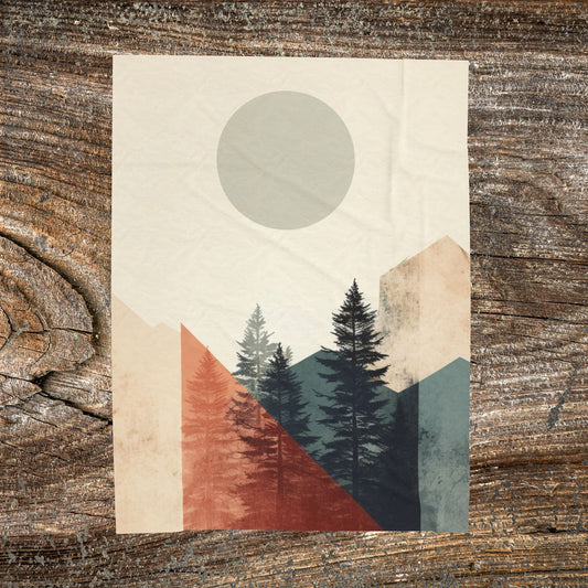 Vintage Retro Abstract Landscape Blanket — Velveteen Plush Blanket  — Cozy Fleece Throw