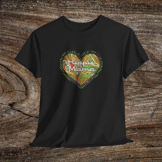 Hippie Mama Heart T-Shirt — Retro Marble Texture Mom Tee