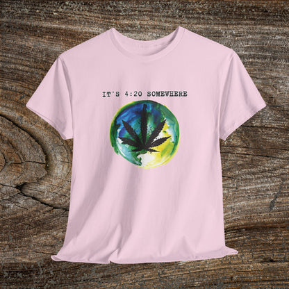 Grunge Weed Leaf 420 TShirt - "It's 4:20 Somewhere" - Retro Marijuana Stoner Gift