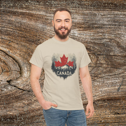Rustic Canadian Landscape T-Shirt — Distressed Maple Leaf Tee