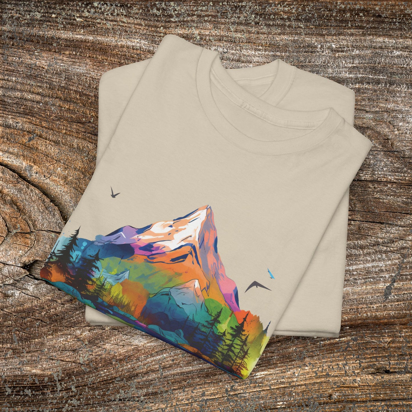 Vibrant Retro Mountain Abstract T-Shirt — Nature Lover Gift