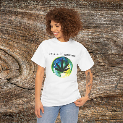Grunge Weed Leaf 420 TShirt - "It's 4:20 Somewhere" - Retro Marijuana Stoner Gift