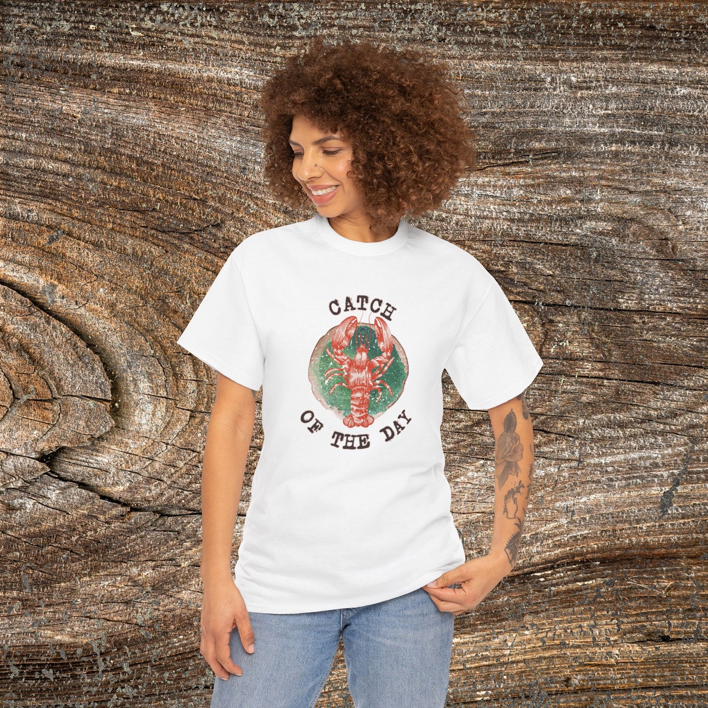 Retro Lobster TShirt - 'Catch of the Day' - Grunge Fishing Shirt