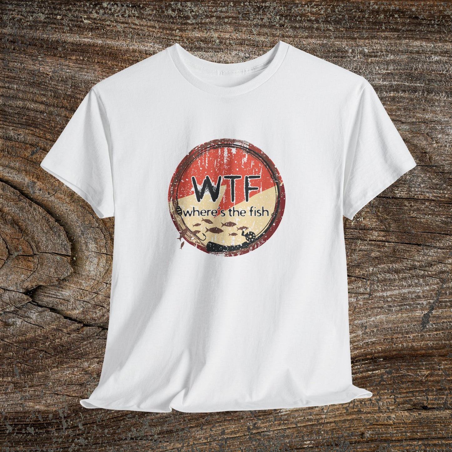 Funny Grunge Fishing TShirt - W.T.F Where's The Fish