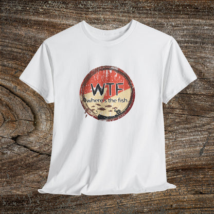 Funny Grunge Fishing TShirt - W.T.F Where's The Fish