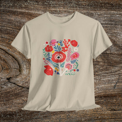 Retro Vibrant Botanical Flower T-Shirt — Nature Lover Gift
