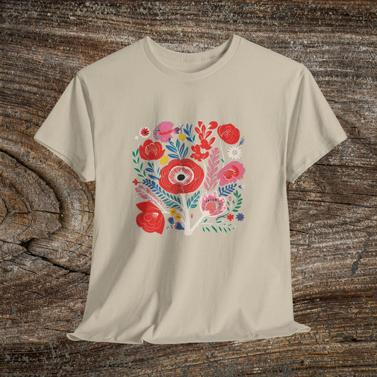 Retro Vibrant Botanical Flower T-Shirt — Nature Lover Gift