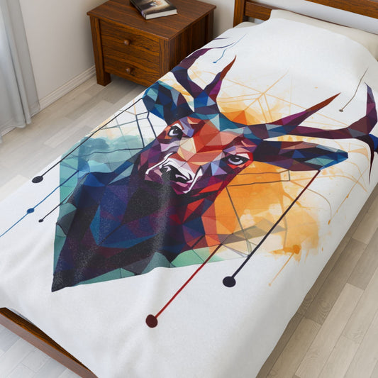 Deer Geometric Velveteen Plush Blanket — Abstract Throw