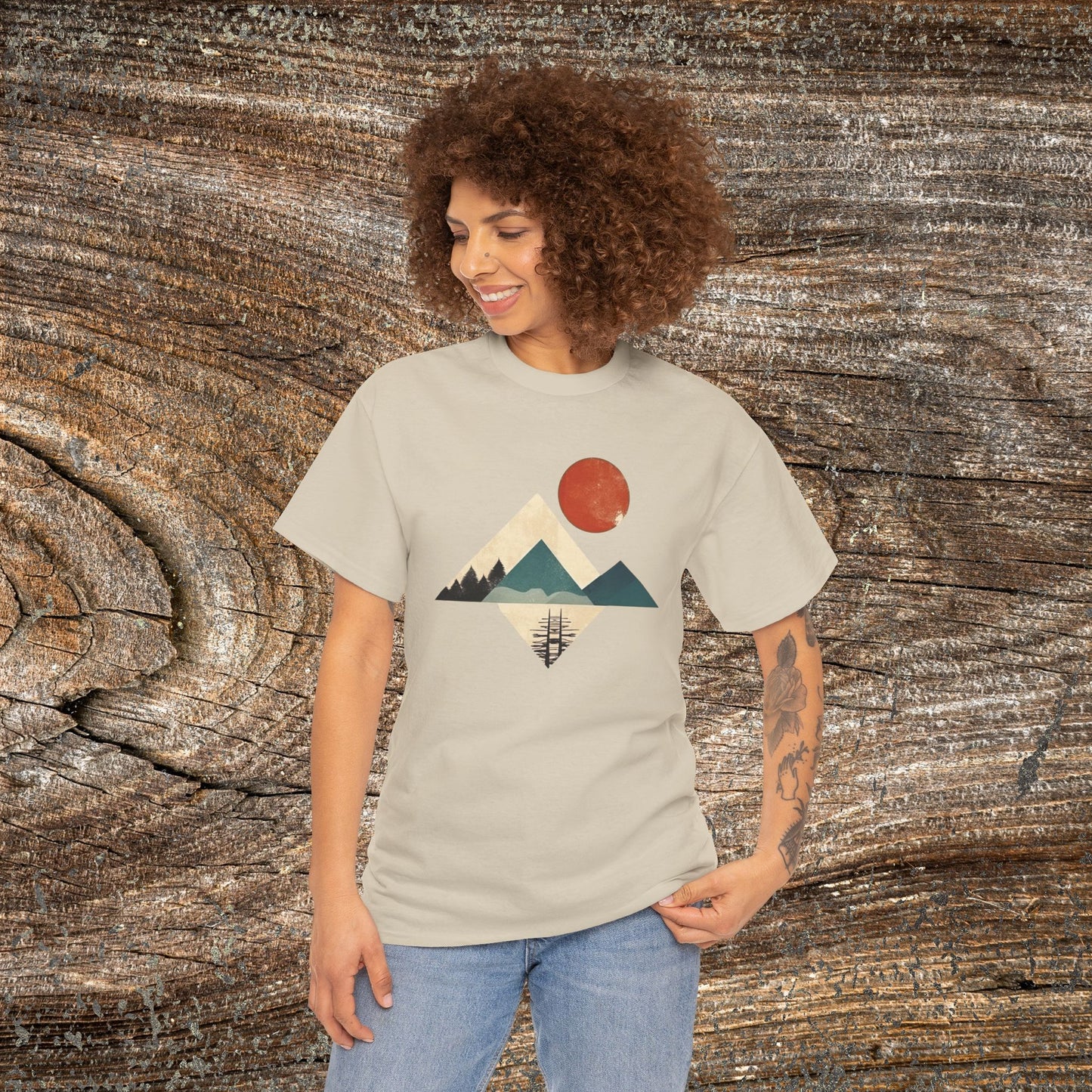 Boho Mountain T-Shirt — Vintage Abstract Mountain Landscape Tee