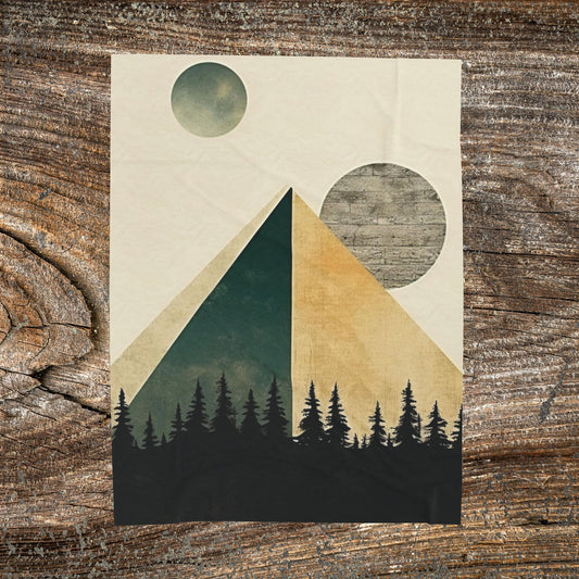 Vintage Retro Abstract Landscape Blanket — Velveteen Plush Blanket  — Cozy Fleece Throw