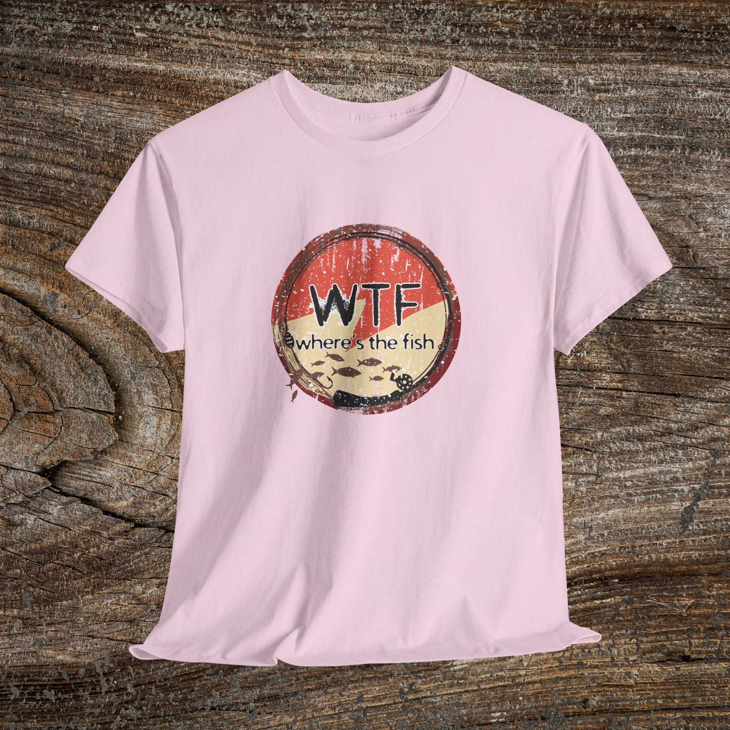 Funny Grunge Fishing TShirt - W.T.F Where's The Fish