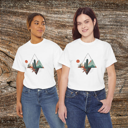 Retro Abstract Cactus Mountain T-Shirt — Nature Lover Tee