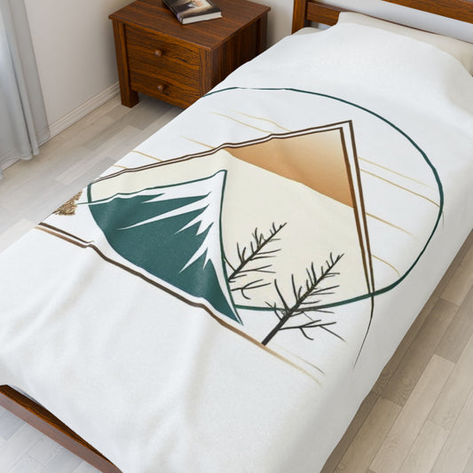 Boho Mountain Velveteen Throw Blanket — Cozy Neutral Aesthetic Fleece