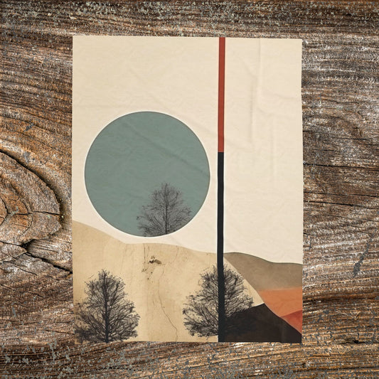 Vintage Retro Abstract Landscape Blanket — Velveteen Plush Blanket  — Cozy Fleece Throw