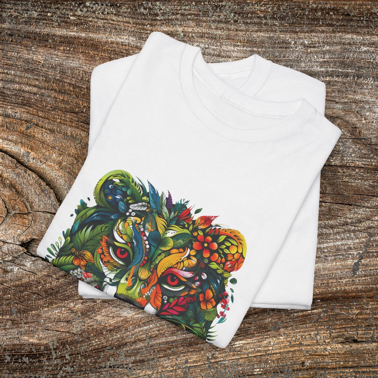 Lion Head Floral Tee — Colourful Botanical Safari Graphic T-Shirt