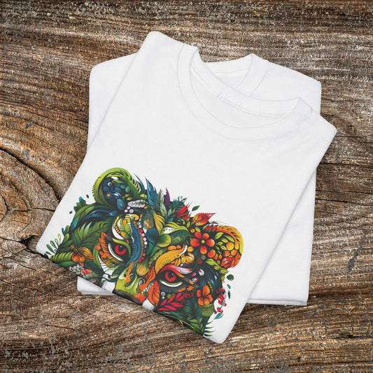 Lion Head Floral Tee — Colourful Botanical Safari Graphic T-Shirt