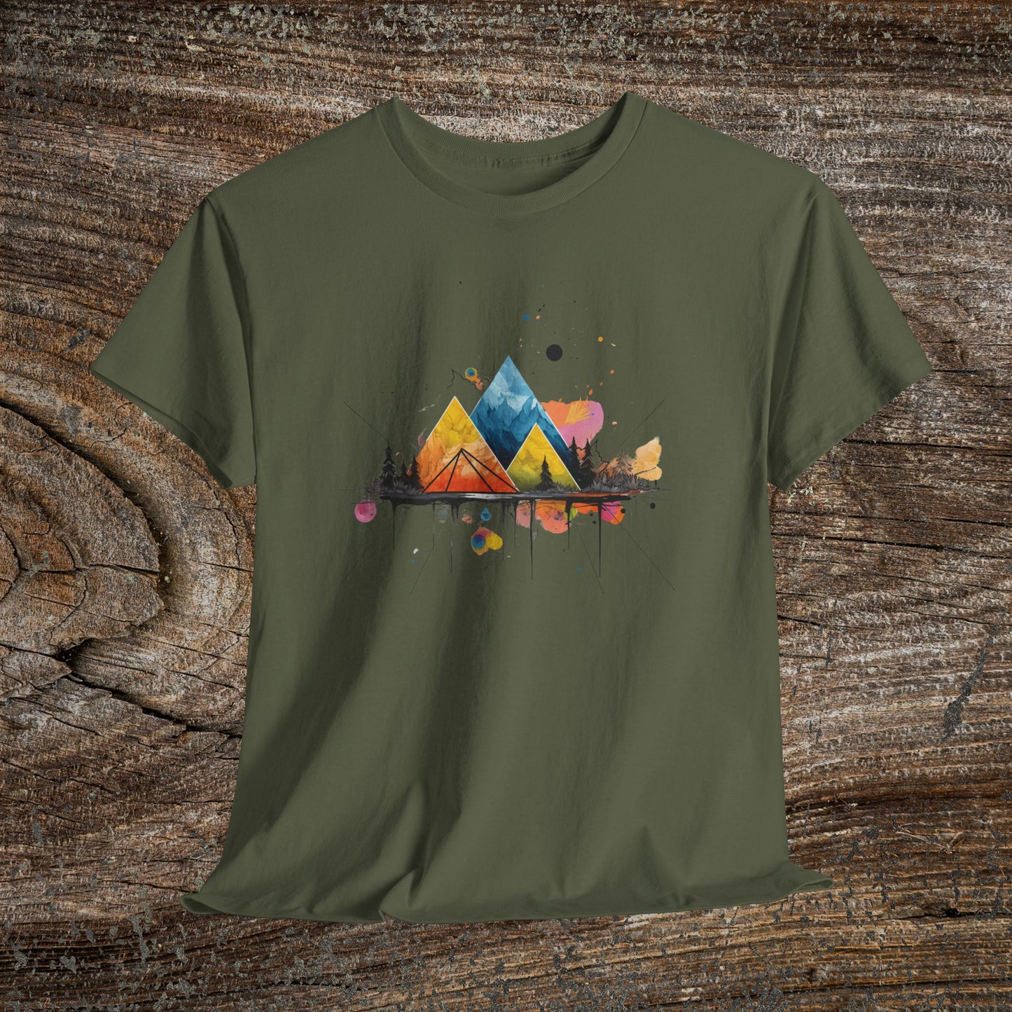 Vibrant Retro Mountain Abstract TShirt - Nature Lover Mountain Landscape Shirt