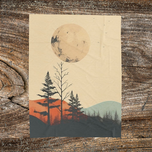 Vintage Retro Abstract Landscape Blanket — Velveteen Plush Blanket  — Cozy Fleece Throw