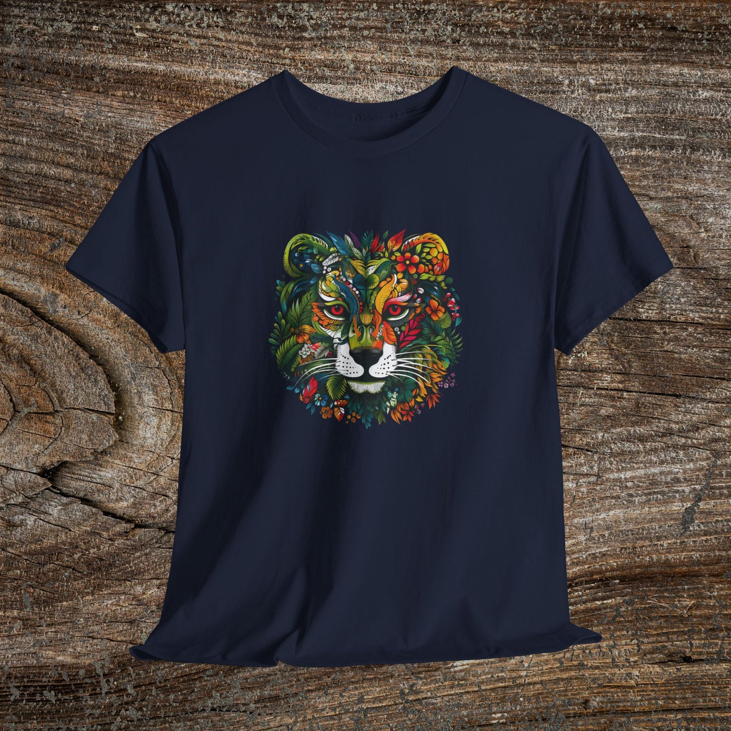Lion Head Floral Tee — Colourful Botanical Safari Graphic T-Shirt