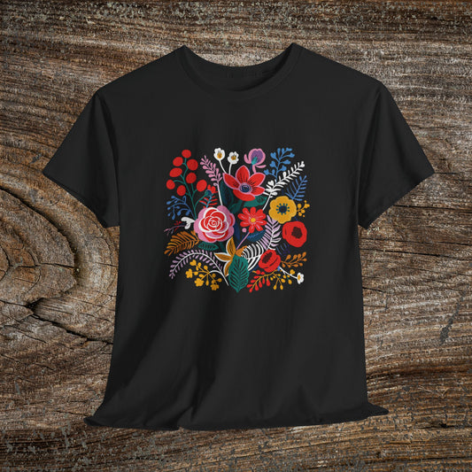 Retro Vibrant Botanical Flower T-Shirt — Nature Lover Gift