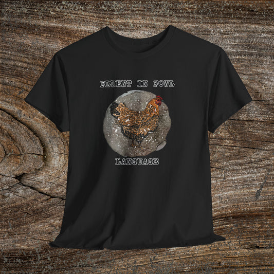 Grunge Chicken Tee — "Fluent in Fowl Language"