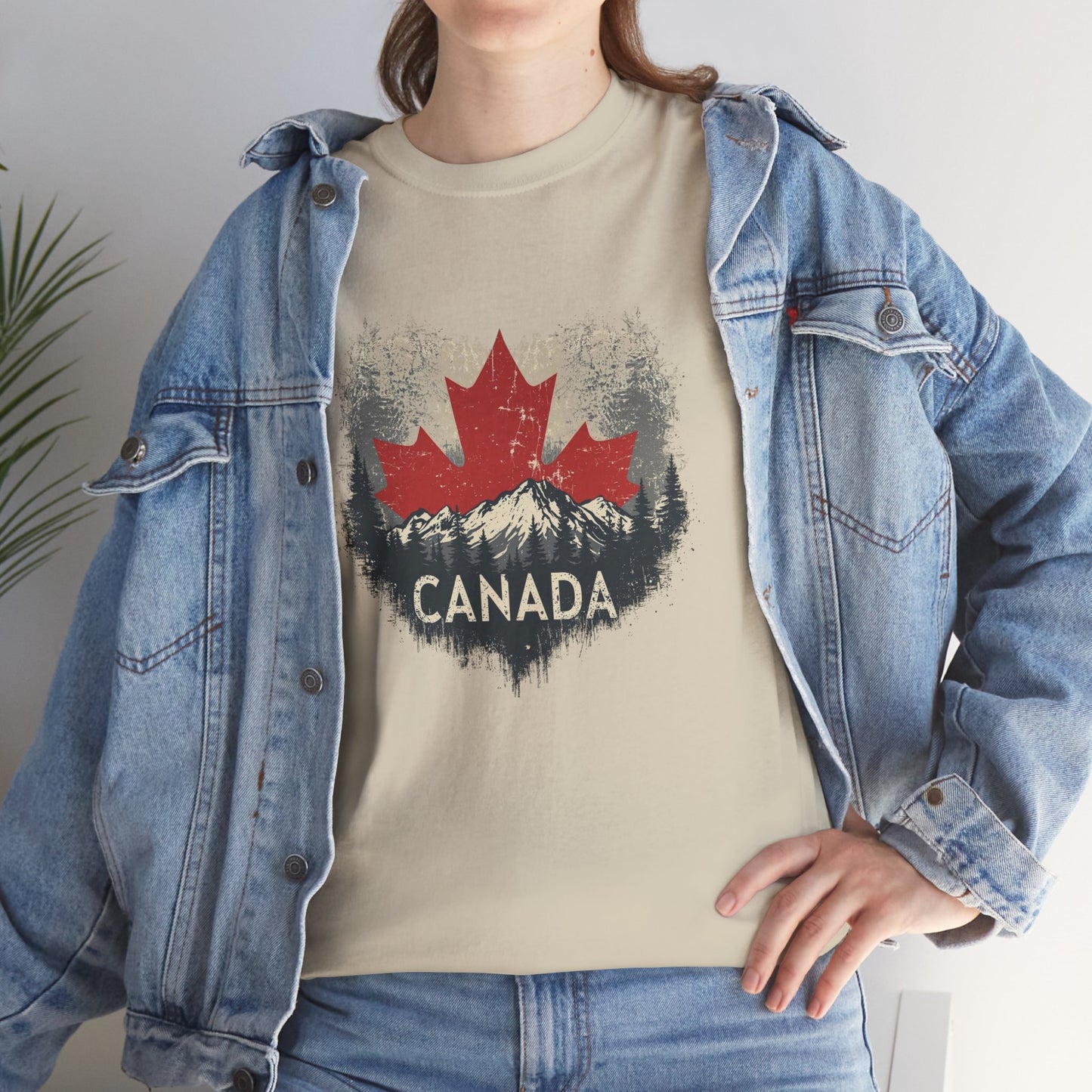 Rustic Canadian Landscape T-Shirt — Distressed Maple Leaf Tee