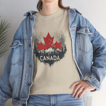 Rustic Canadian Landscape T-Shirt — Distressed Maple Leaf Tee