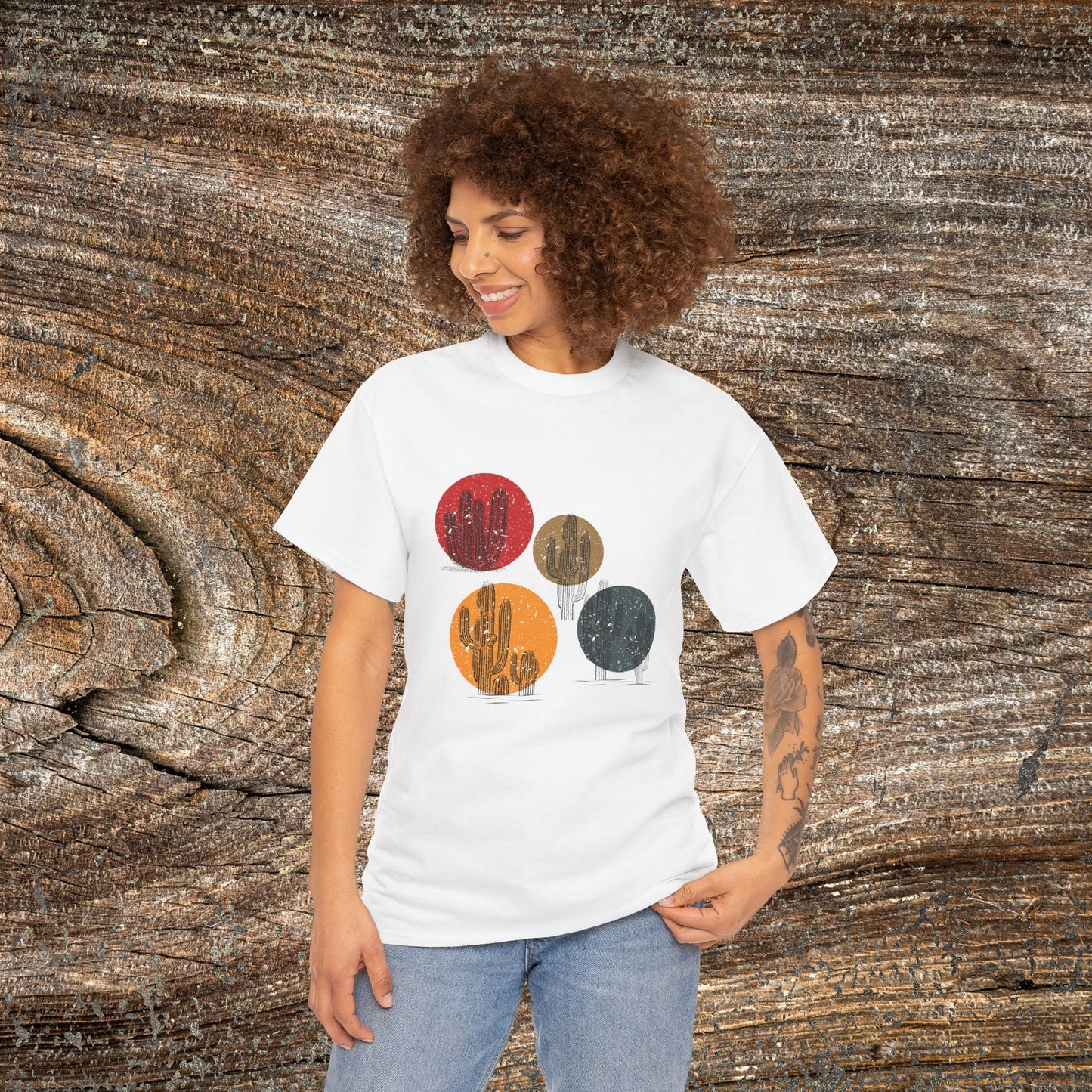 Retro Boho Cactus T-Shirt — Abstract Desert Tee